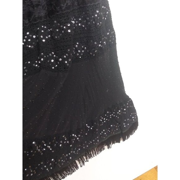 VTG Skirt Black Velvet boho fringed beaded Maxi 90s Michelle Antonelli elastic - Picture 8 of 10